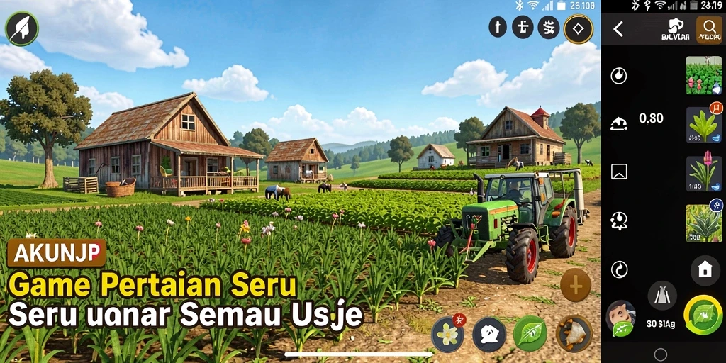 Tampilan gameplay AKUNJP yang menawan dengan kebun yang terawat.
