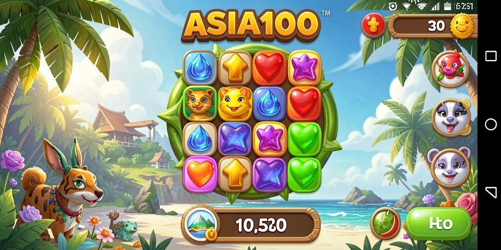 Tampilan screenshot dari gameplay seru ASIA100 Match-3.