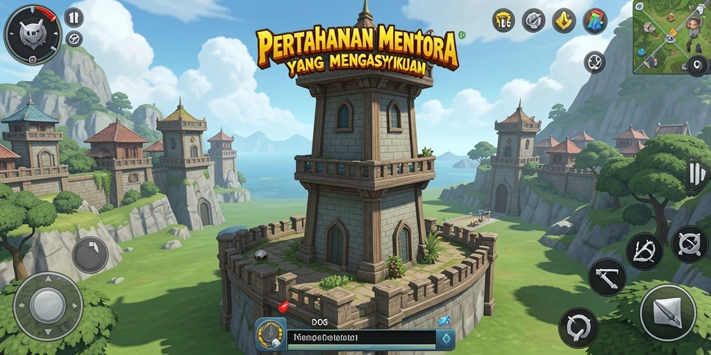 Screenshot D06 menampilkan gameplay Tower Defense yang penuh aksi.