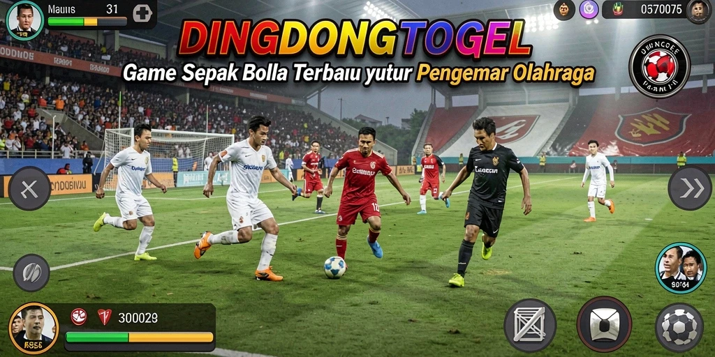 Screenshot gameplay DINGDONGTOGEL menampilkan aksi seru di lapangan sepak bola.