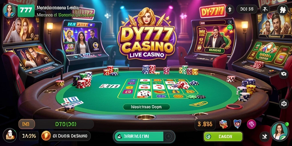 Screenshot gameplay Live Casino DY777 dengan dealer langsung dan interaksi pengguna.