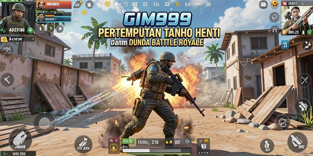 Screenshot utama GIM999 menampilkan aksi mendebarkan dalam pertempuran Battle Royale.