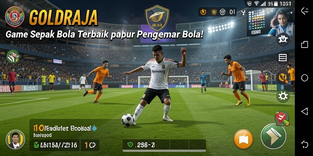 Tampilan gameplay seru dari permainan sepak bola di GOLDRAJA.