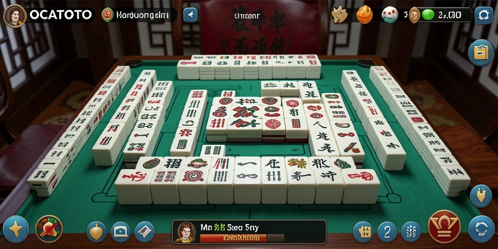 Screenshot menunjukkan gameplay menarik OCATOTO dalam permainan Mahjong.