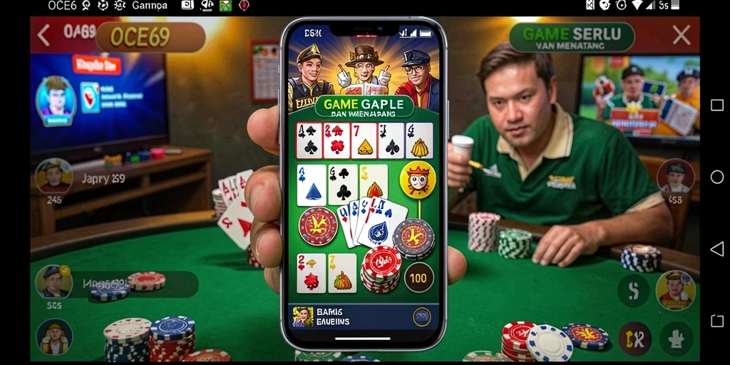 Tangkapan layar utama OCE69 menampilkan gameplay Gaple yang seru dan interaktif.
