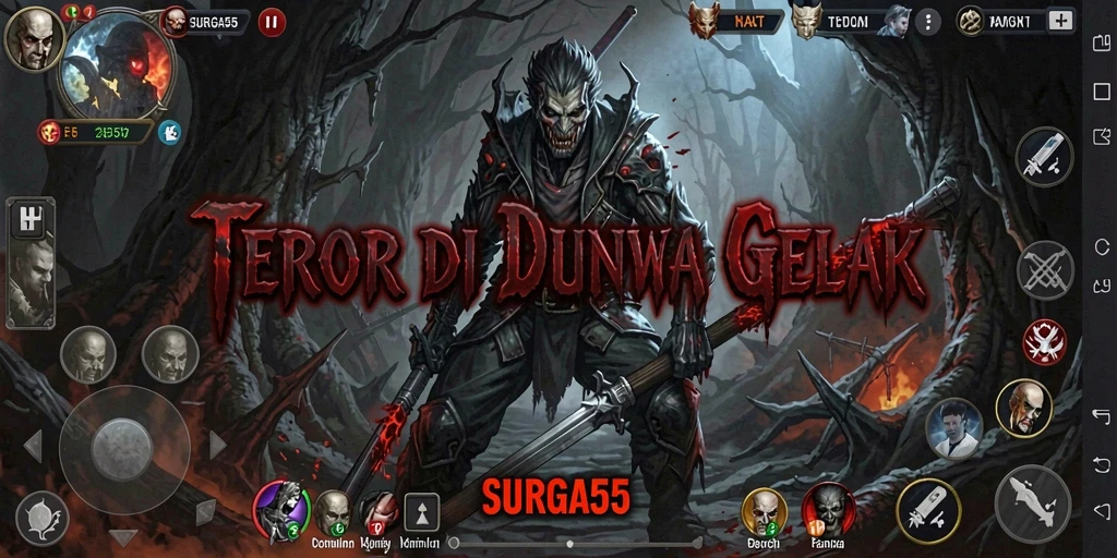 Screenshot SURGA55 menampilkan momen menegangkan saat menghadapi hantu.