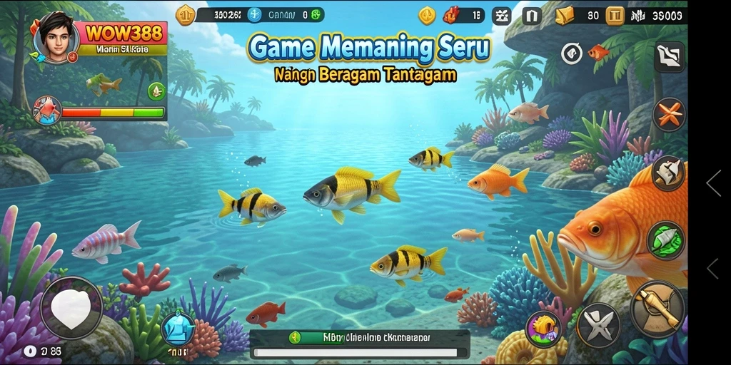Screenshot utama WOW388 menampilkan pengalaman gameplay memancing yang menegangkan.
